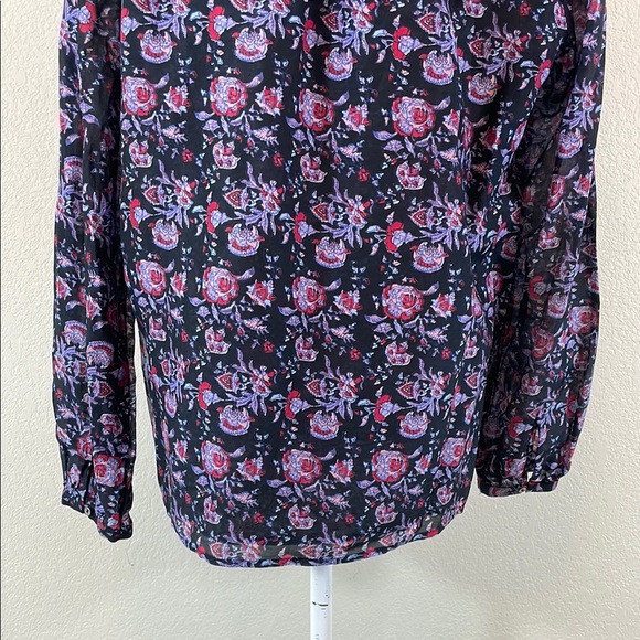 Xirena Black Relaxed Floral Ruffled Bishop Sleeve Blouse S - Picture 7 of 10